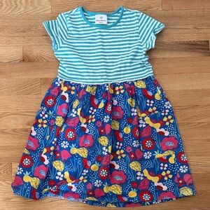 Hanna Andersson Teal Striped Dress with Floral Skirt